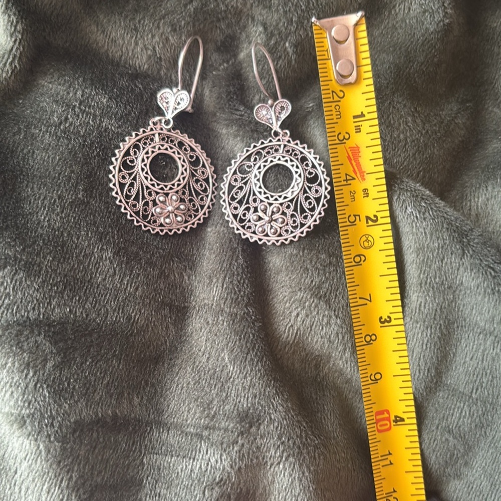 925 Sterling Large Round Filigree Earrings - Picture 6 of 6